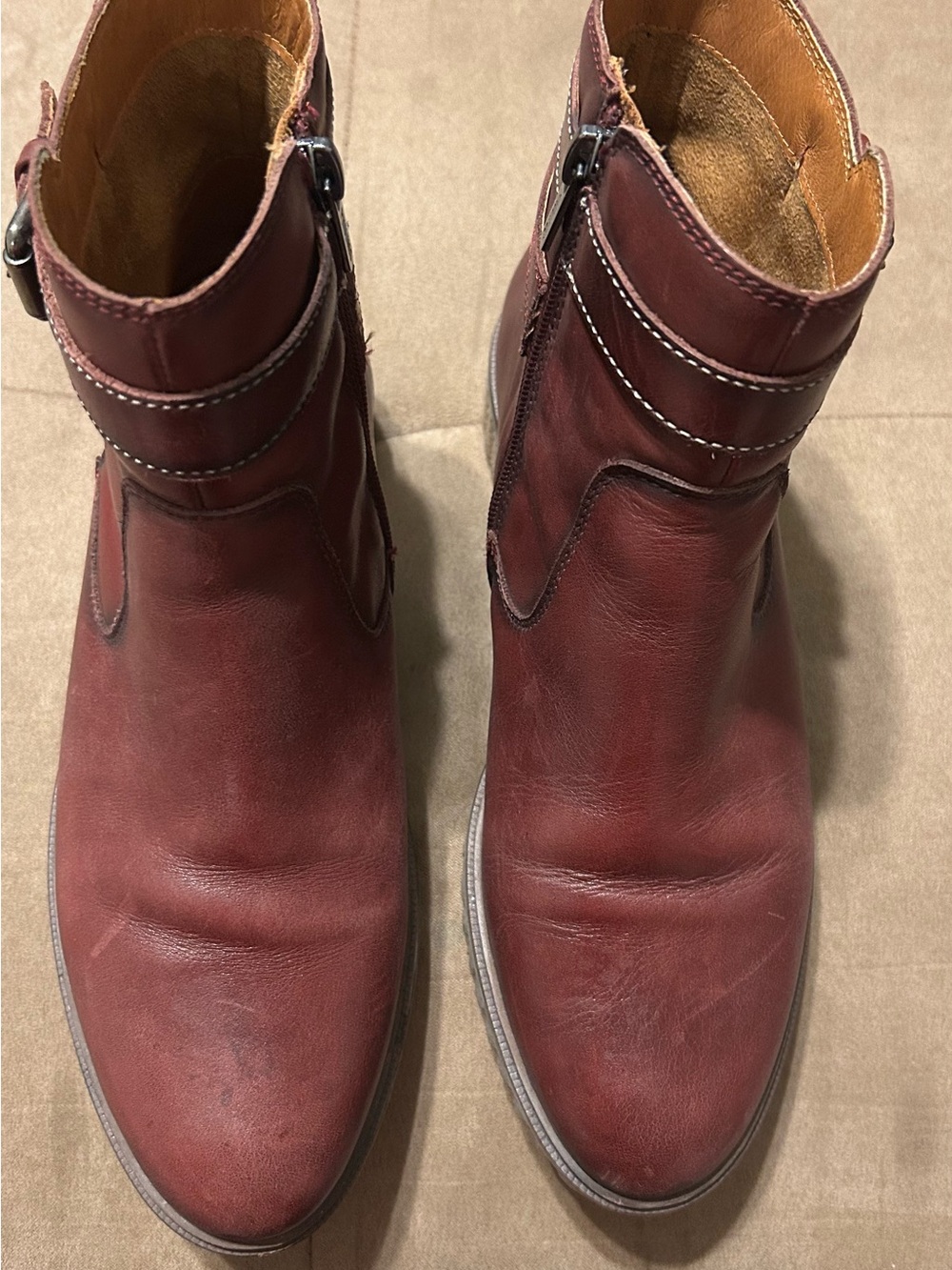 PIKOLINOS Maroon Leather Boots, buckles that are adjustable, zippers on the side